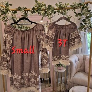 Mommy And ME Floral Embroidered Off-Shoulder Dress